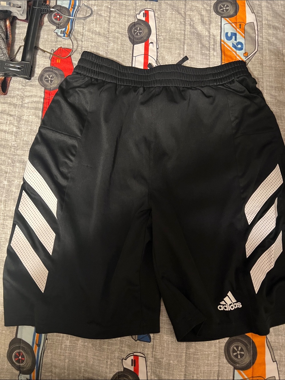 adidas Black Athletic Shorts with White Three-Stripe Panels